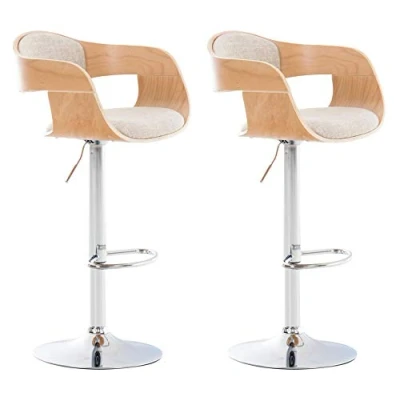 Immagine di CLP Set 2 Sgabelli Rétro Kingston Con Braccioli I Bar Girevoli 360 In Stoffa E Legno Alti Regolabili 63 77 CM, Colore:natura/crema