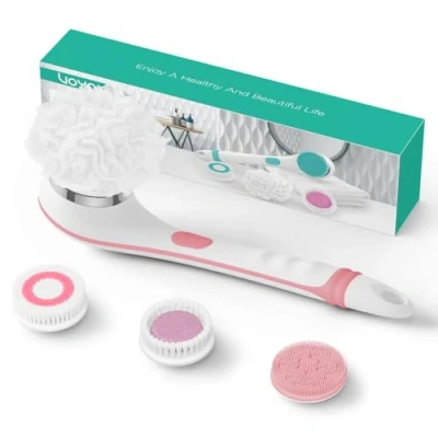 Immagine di VOYOR 4 in 1 spazzola schiena doccia eletric per il corpo spugna lavare la Long Handle for Exfoliating,Skin Cleansing,Cordless Rechargeable Massage BC100 (Rosa)