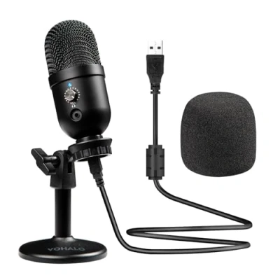 Immagine di VOHALO Microfono USB, a condensatore cardioide per computer gioco, streaming, podcasting, Twitch, YouTube, Discord, compatibile con portatile desktop nero