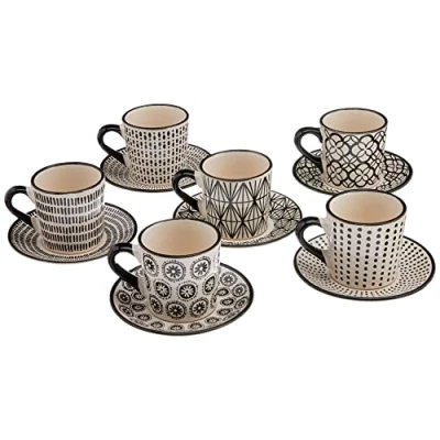 Immagine di H&amp;h set 6 tazze caff in stoneware vhera con piatto cc90