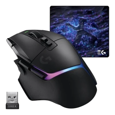 Immagine di Logitech G G502 x PLUS LIGHTSPEED + G640 SE COMBO Mouse gaming RGB wireless e tappetino per in tessuto di grandi dimensioni (460 400 3 mm) Nero