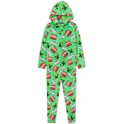 Immagine di MINECRAFT Pile Pigiama Intero Ragazzo con Cappuccio Tuta Intera Regalo Bambino (Verde/Multicolore, 7 8 Anni)
