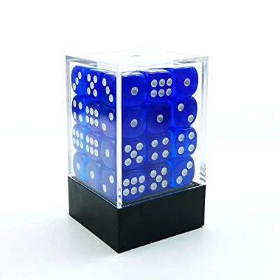 Immagine di Bescon 12mm 6 Sided Dice 36 in Brick Box, Six Die (36) Block of Dice, Translucent Royal Blue With White Pips