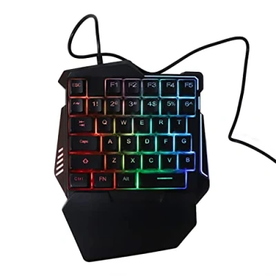 Immagine di Tastiera da Gioco Retroilluminata RGB Tasti Silenziosi con Una Mano 35 Design Ergonomico Poggiapolsi e Retroilluminazione per Giocatori PC