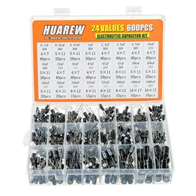 Immagine di HUAREW 24 valori 600 pezzi 0,1 uF a 1000 MFD 10 16 25 50 V volt condensatore elettrolitico in alluminio kit di classificazione