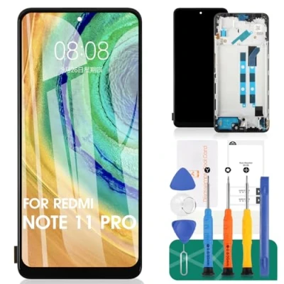 Immagine di SRJTEK Schermo TFT di ricambio per Xiaomi Redmi Note 11 Pro 4G/5G LCD Display 2201116TG 21091116I Touch Digitizer con telaio (nero, nessun riconoscimento delle impronte digitali)