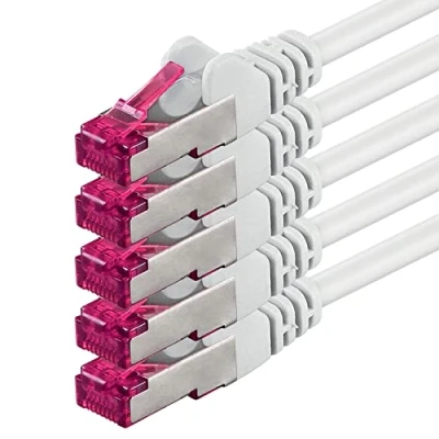 Immagine di 1m bianco 5 pezzi Rete Cavi Cat6a S FTP CAT 6a doppia schermatura certificato GHMT PIMF 500MHz / 7 CU rame non contiene alogeni compatibile con CAT5e CAT6 CAT7 CAT8 10000 Mbit/s