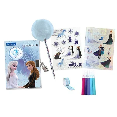 Immagine di Lexibook Frozen 2 Diario Segreto Elettronico con Accessori, Effetti Luminosi, Lucchetto e Chiave, Adesivo coloratoi, Penna Pompon, Blu/Viola, Cartone Animato, Colore