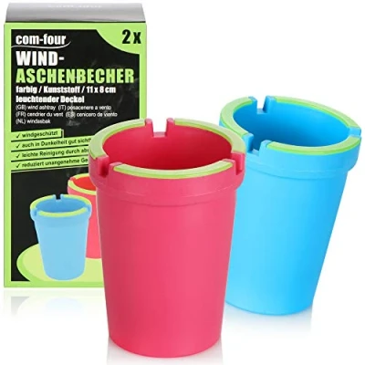 Immagine di com four® 2X posacenere per Esterni a Vento Tazze in Rete Anti Tempesta con Coperchio Luminoso Auto, Ø 8 cm (2 Pezzi Rosa Blu)