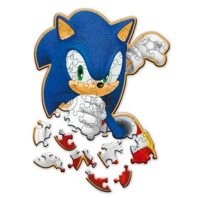Immagine di Trefl Legno The Hedgehog, Sonic Allegro 50 Pezzi, Incastro Wooden, Forme Irregolari, 10 Figure, Puzzle Moderno per Bambini dai 5 Anni, Multicolore, 20284