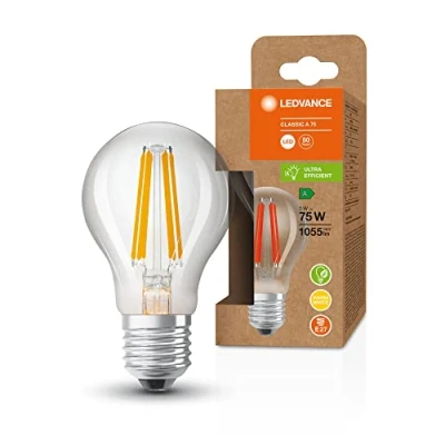 Immagine di LEDVANCE lampadina LED a risparmio energetico, filamento, E27, bianco caldo (3000K), 5 watt, sostituisce la da 75W, altamente efficiente e confezione 1