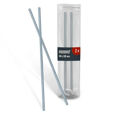 Immagine di HELPMATE Asta filettata M8 x 330 mm in acciaio inox A2 Set da 2 pezzi di barra con filettatura metrica integrale Perno filettato classe resistenza 4,8, DIN 976 color argento