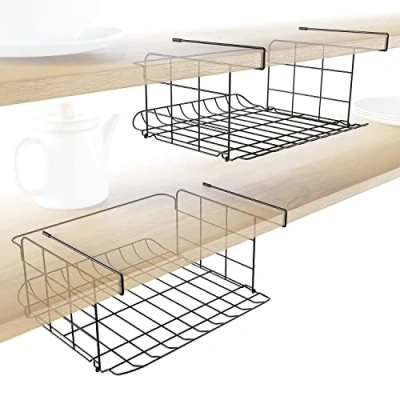 Immagine di 2x Sotto Scaffale e cestello Portaoggetti, Design a Maglia Organizzatore universale pratico appendibile per la cucina l&#039;armadio dispensa (nero, facile da pulire) KD Essentials