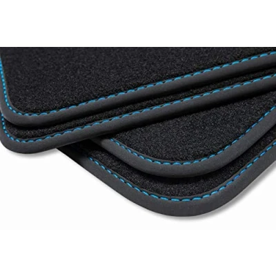 Immagine di teileplus24 V444 Tappetini in Velluto per Ford Fiesta &#039;18 2017 con Piastra i calci, Cucitura:Blu