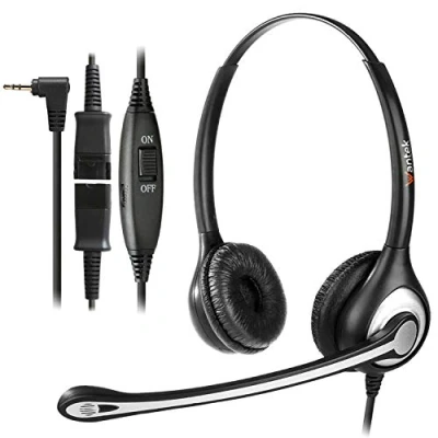 Immagine di Wantek Cuffie Telefono Cordless Binaurale con Microfono a Cancellazione del Rumore, Auricolare Call Center per Gigaset C430 C610 S79H Panasonic Cisco Polycom Jack 2,5 mm(Y602QJ25)