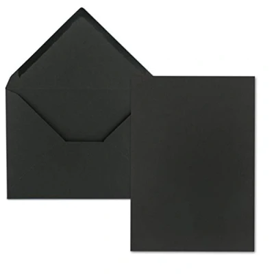 Immagine di Set di 50 bigliettini auguri singoli con busta, formato DIN A5, 14,8 x 21 cm, in carta kraft nera, buste C5, 15,7 22,5 incollaggio a umido