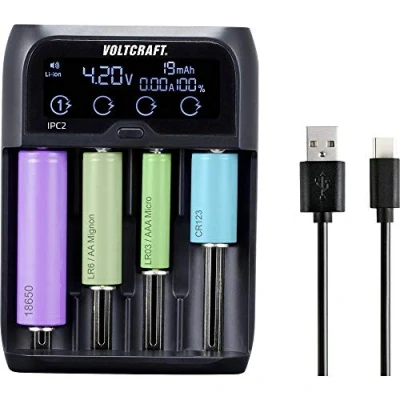 Immagine di VOLTCRAFT IPC 2 Caricabatterie universale NiMH, NiCd, LiIon, LiFePO Mini (AAAA), Ministilo (AAA), Stilo (AA), 1/2 Torcia (C), Sub C, A, 10440, 14500, 14650,