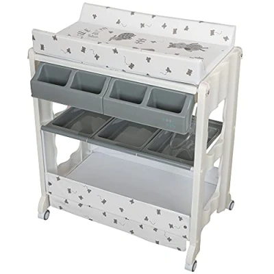 Immagine di ib style® ISA 2 in 1 Fasciatoio con vasca da bagno Combinazione di mobile Ruote Ampio spazio stoccaggio per neonati e bambini piccoli MY LITTLE FARM GRIGIO