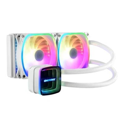 Immagine di ENERMAX AQUAFUSION ADV Snow Edition ARGB 240 mm AIO CPU Dual Chamber Intel LGA1700/AMD AM5 Support 330W + TDP (2 ventole SquA RGB White 120 PWM); ELC AQFA240 SQA, bianco