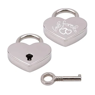 Immagine di Lucchetto a Forma di Cuore,Mini Lucchetti Cuore con Chiave e Inciso Serrature d&#039;amore per bagaglio Diario Della Borsa Regalo Argento