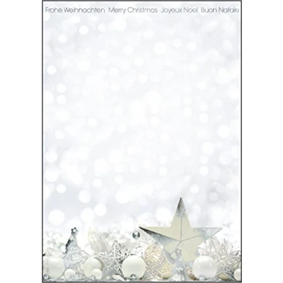 Immagine di SIGEL DP013 Carta a tema natalizio / da lettere natale, White Stars, impressione argento, A4, 90 g, 25 fg