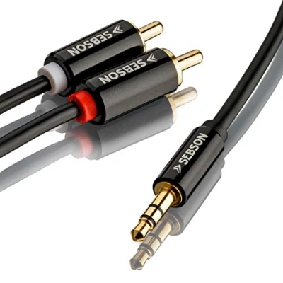 Immagine di SEBSON Cavo Adattatore da Jack 3.5 mm a 2 RCA Maschio (rosso e bianco) 3m schermato, placcato oro Audio per Cuffie, Amplificatore, Stereo