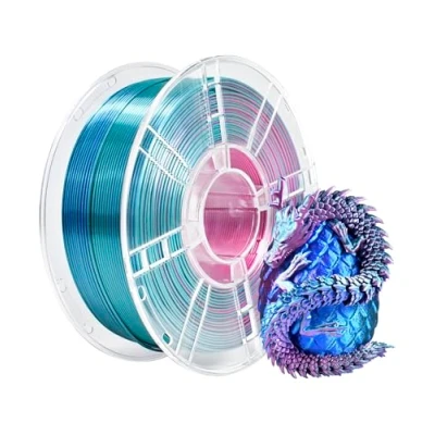 Immagine di iBOSS filamento PLA + triplo colore in seta, 1,75 mm, per stampante 3D Plus +/ 0,02 1 kg/bobina, superficie lucida, seta rossa, blu e ciano