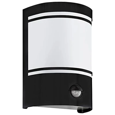 Immagine di EGLO lampada da parete per esterni Cerno, esterno con rilevatore di movimento, sensore crepuscolare, acciaio galvanizzato in nero, vetro satinato bianco, E27, IP44