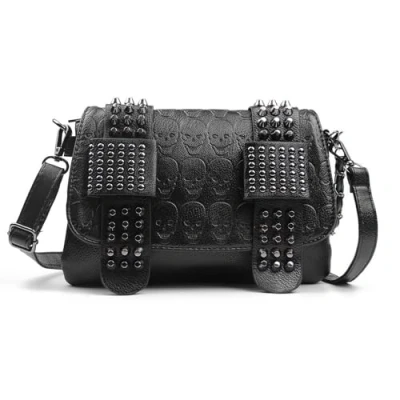 Immagine di EVEOUT Borsa a tracolla da Donna con decorazioni teschio punk,Borsa in PU gotiche teschi e catena corta(Borsa A)