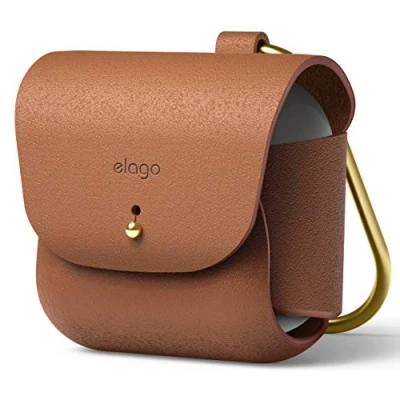 Immagine di elago Custodia in Pelle con Portachiavi Compatibile AirPods 3 Cover, di Mucca Naturale Supporto per Anello Ottone, Supporta Ricarica Wireless (Marrone)