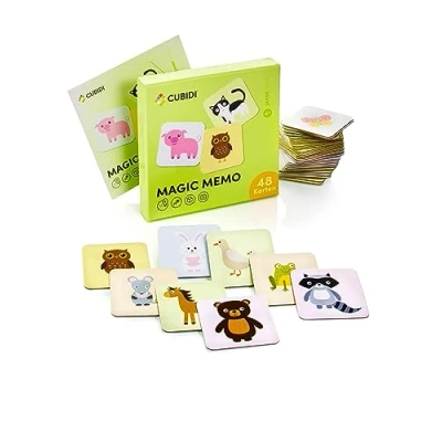 Immagine di CUBIDI® Gioco di Memoria dai 2 anni in su con 48 carte motivi animali ⎥ Giocattolo per bambini Regali e più grandi.