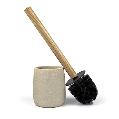 Immagine di Nadi Collection Scopino da bagno WC Forest Resina e legno bambù Spazzola nera rimovibile 10,5 cm ø x 36 Altezza (Beige)