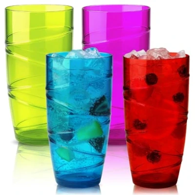 Immagine di HEFTMAN Bicchieri Long Drink Set di 4 Acrilico Colorati da 550 ml con Design a Spirale in Plastica Rigida Lavabili Riutilizzabili per Picnic, Barbecue, Feste (4 Pezzi)