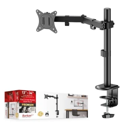 Immagine di Barkan Supporto PC monitor per schermi da 13 34 pollici, braccio scrivania schermo piatto/curvo, peso massimo 8 kg, altezza regolabile, tavolo fino a VESA 100 x