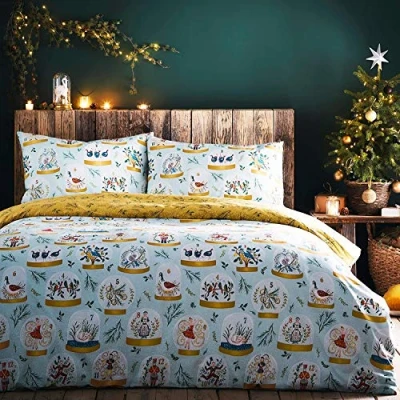 Immagine di furn. Set copripiumino Twelve Days of Christmas, 3 pezzi, blu, matrimoniale