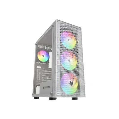 Immagine di Oversteel Azurite Case per PC da gioco compatibile con schede ATX, Micro ATX e ITX, 4 ventole a RGB 120 mm, frontale rete, installazione verticale, vetro laterale temperato, USB 3.0, bianco