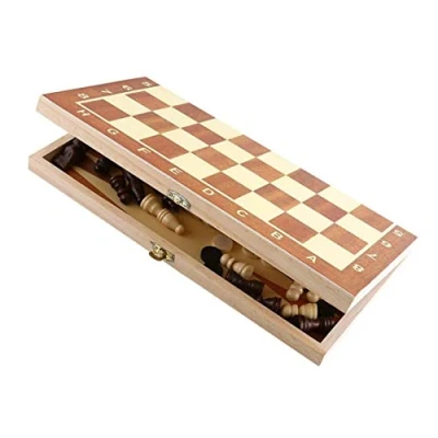 Immagine di Scacchi Internazionali, Dama e Backgammon in Legno, 3 1 Chess Checkers Backgammon, Gioco da Tavolo Pieghevole Portatile (34CM)
