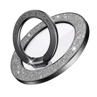 Immagine di Syncwire magnetico supporto per anello del 360 Rotazione telefono magsafe compatibile con iPhone15/14/13/12Altri Smartphone, luccichio regolabile, presa confortevole Diamante nero