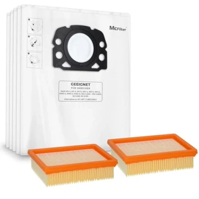 Immagine di McFilter 10 sacchi filtro + 2 filtri plissettati piatti adatti a Kärcher WD4, WD5, WD6, MV4, MV5, MV6, alternativa KFI 487+ 4410, 2.863 006.0 005.0 aspirapolvere multiuso, tipo KA 33