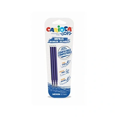 Immagine di Carioca Oops Ricariche Penna Cancellabile Blu, Refill Compatibile, Inchiostro Termosensibile, 3 Pezzi, Colore Blu
