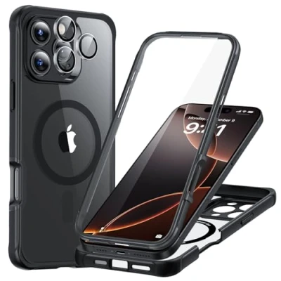 Immagine di ESR Custodia Set per iPhone 16 Pro, e 1 di protezioni lenti individuali, Protezione livello militare a copertura totale, Resistente ai graffi, Serie Armor, Nero trasparente