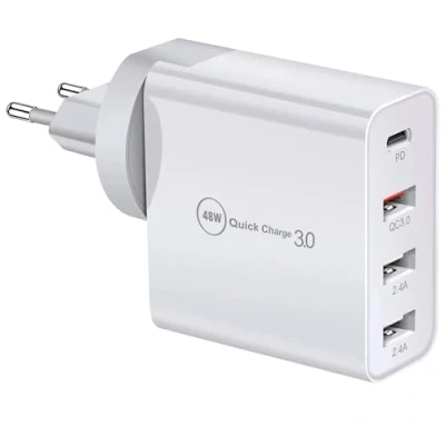 Immagine di caricatore USB C da 48 W e cavo (2 m), rapido 4 porte Quick Charger PD 3.0 più volte compatibile con iPhone 15, İpad, Samsung, Huawei, Xiaomi, adattatore di alimentazione, A