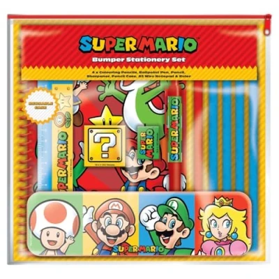 Immagine di Super Mario Bumper Stationery Set Core Colour Block Design, Kit completo per scuola e ufficio Include vari articoli essenziali Prodotto con licenza ufficiale Nintendo