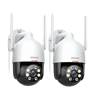 Immagine di DEKCO 360 2K Telecamera WiFi Esterno 2 Pacchi,3MP PTZ Videocamera Sorveglianza con Visione Notturna a Colori, Rilevamento del Movimento, Audio bidirezionale, IP66 Impermeabile