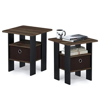 Immagine di Furinno Andrey tavolino comodino con cassetto portaoggetti, Pino Ambrato/Nero, Set di 2