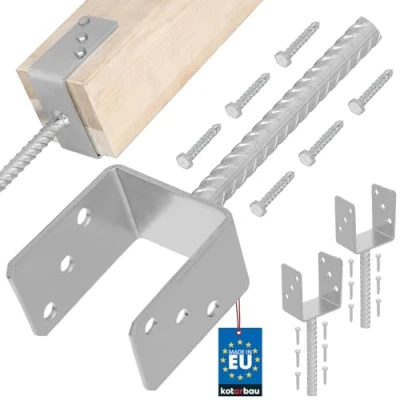 Immagine di KOTARBAU® Set di 2 Supporti per Pali da Cemento a U 101 mm, zincati Caldo, in Acciaio zincato Legno