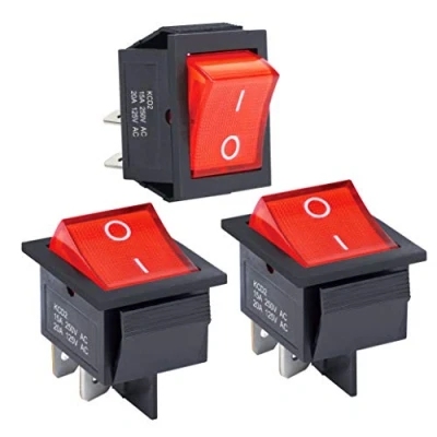Immagine di APIELE KCD2 201N Set di 3 interruttori a bilanciere 2 posizioni ON OFF con interruttore LED DPST 4 pin 250V 16A, per casa, industria, fai da te (rosso)