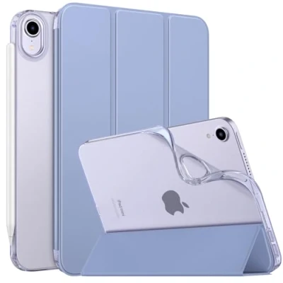 Immagine di MoKo Cover Compatibile con Nuovo iPad Mini 6a Gen. 8,3 Pollici 2021, Ultra Sottile Leggero Custodia Auto Sveglia/Sonno Retro Semi Trasparente in TPU, Viola Grigiastro