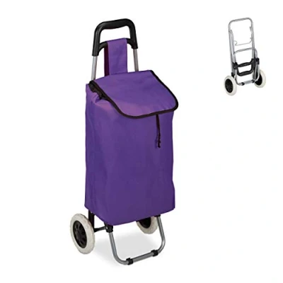 Immagine di relaxdays Carrello Portaspesa, Pieghevole, 25 l, Shopping Trolley con Ruote, max.10 kg, HLP 91x40x30 cm, Lilla