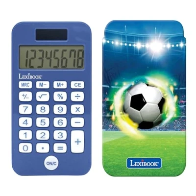 Immagine di Lexibook, Calcolatrice tascabile per il calcio con coperchio di protezione, funzioni calcolo convenzionali e avanzate, alimentata a batteria energia solare, blu, C45FO
